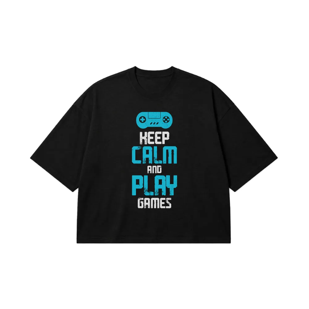 تیشرت باکسی گیمینگ طرح Keep Calm and Play Games کد 16324