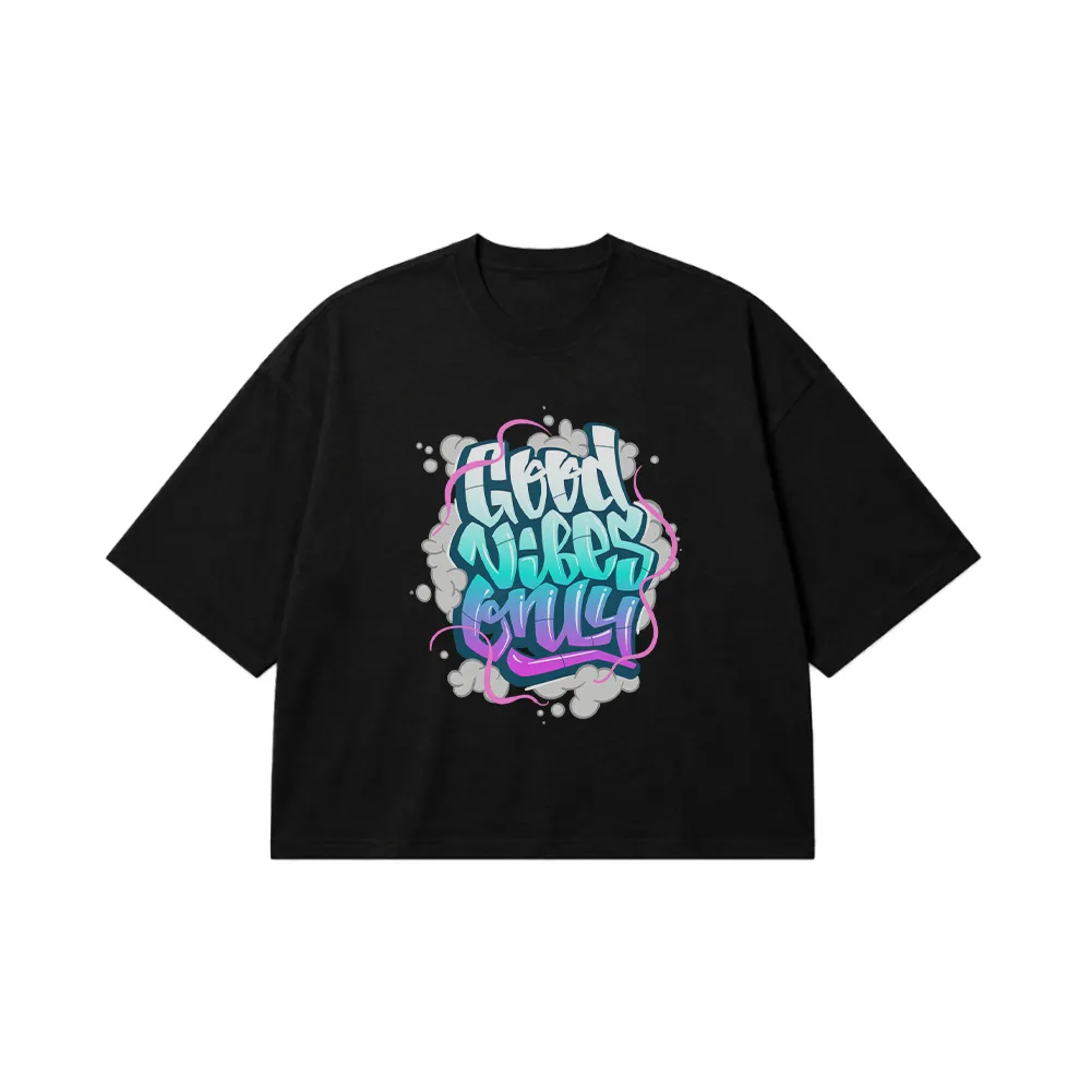 تیشرت باکسی گرافیتی طرح Good Vibes Only کد 16516