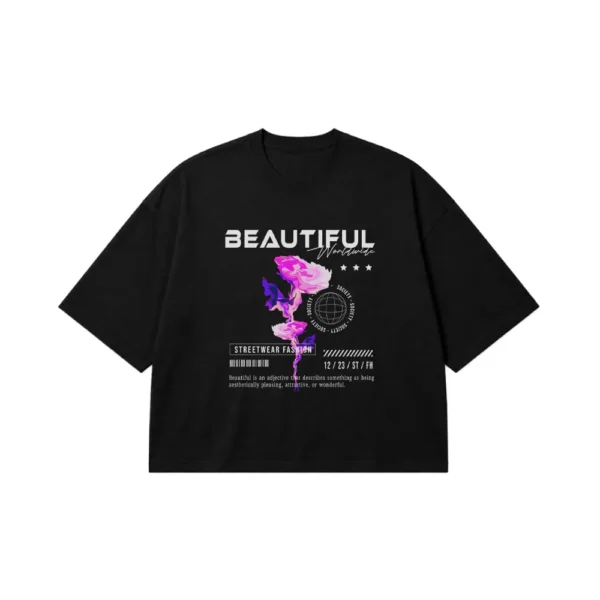 تیشرت باکسی گل رز طرح استریت‌ویر Beautiful کد 1655