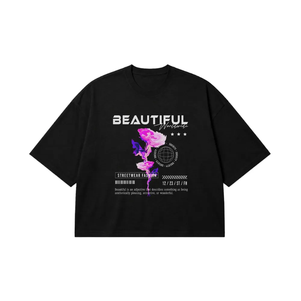 تیشرت باکسی گل رز طرح استریت‌ویر Beautiful کد 1655