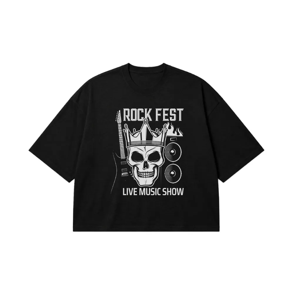 تیشرت باکسی جمجمه و گیتار طرح Rock Fest کد 16569