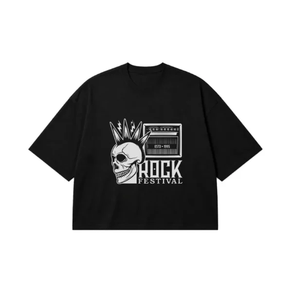 تیشرت باکسی جمجمه موهاک طرح Rock Festival کد 16573