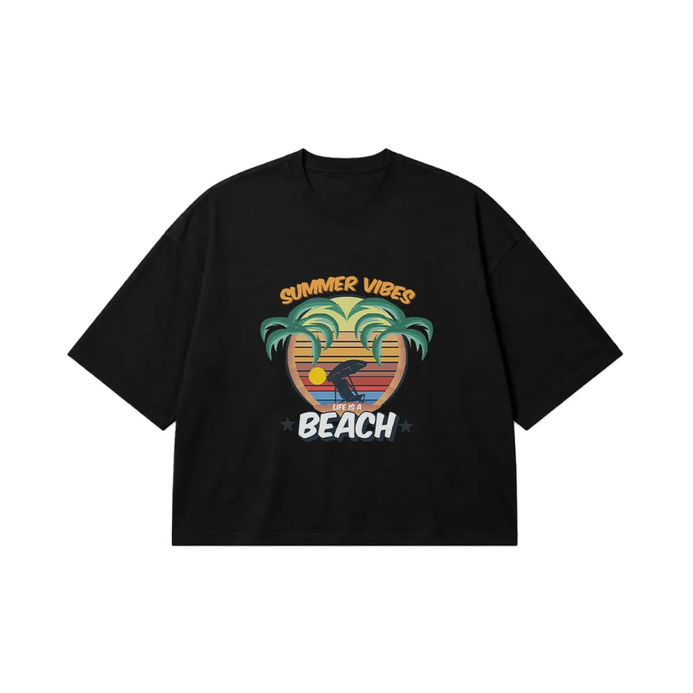 تیشرت باکسی طرح Summer Vibes Beach کد 16689