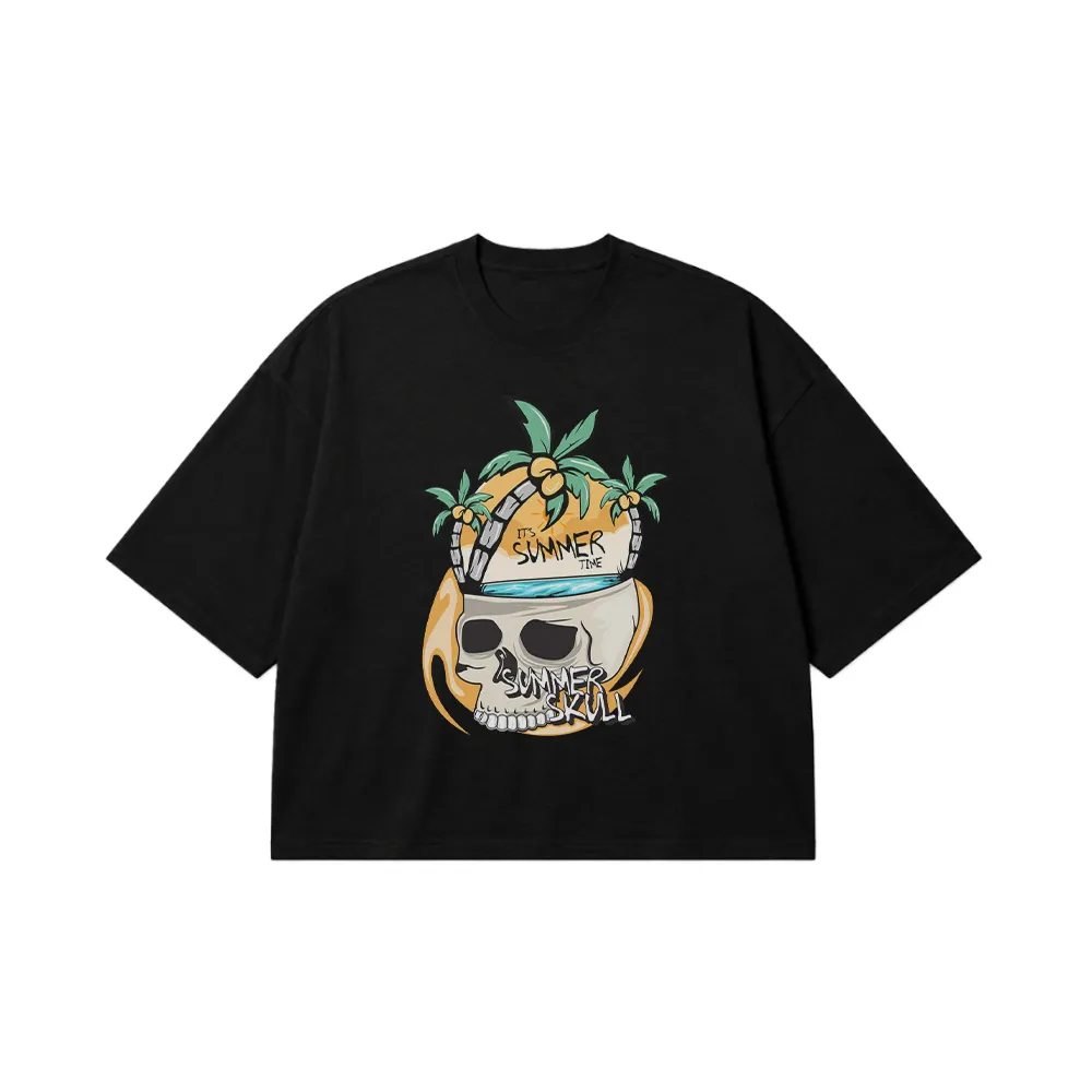 تیشرت باکسی جمجمه طرح Summer Skull کد 16693