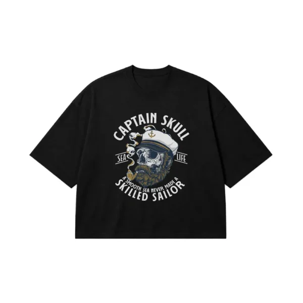 تیشرت باکسی جمجمه ملوان طرح Captain Skull کد 16707
