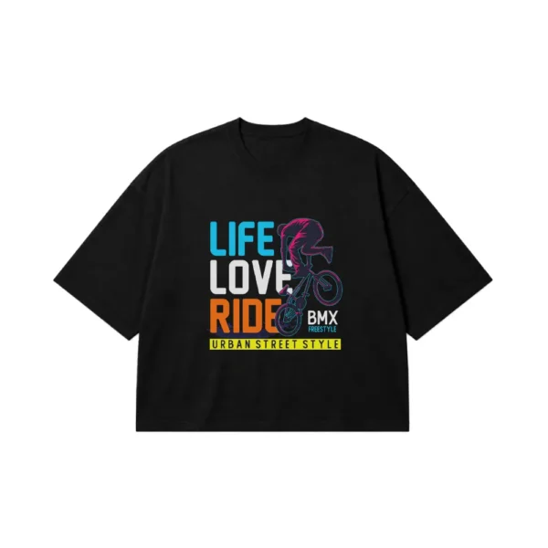 تیشرت باکسی دوچرخه‌سواری طرح Life Love Ride BMX کد 16717