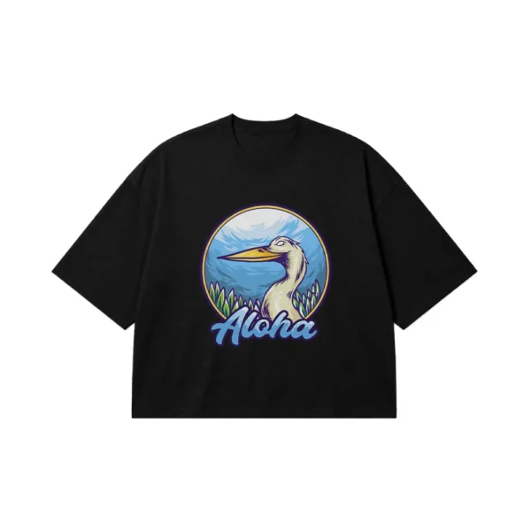 تیشرت باکسی هاوایی طرح پرنده Aloha کد 16764