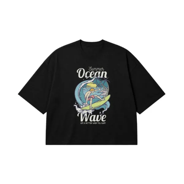 تیشرت باکسی تابستانی طرح موج‌سواری Ocean Wave کد 16833