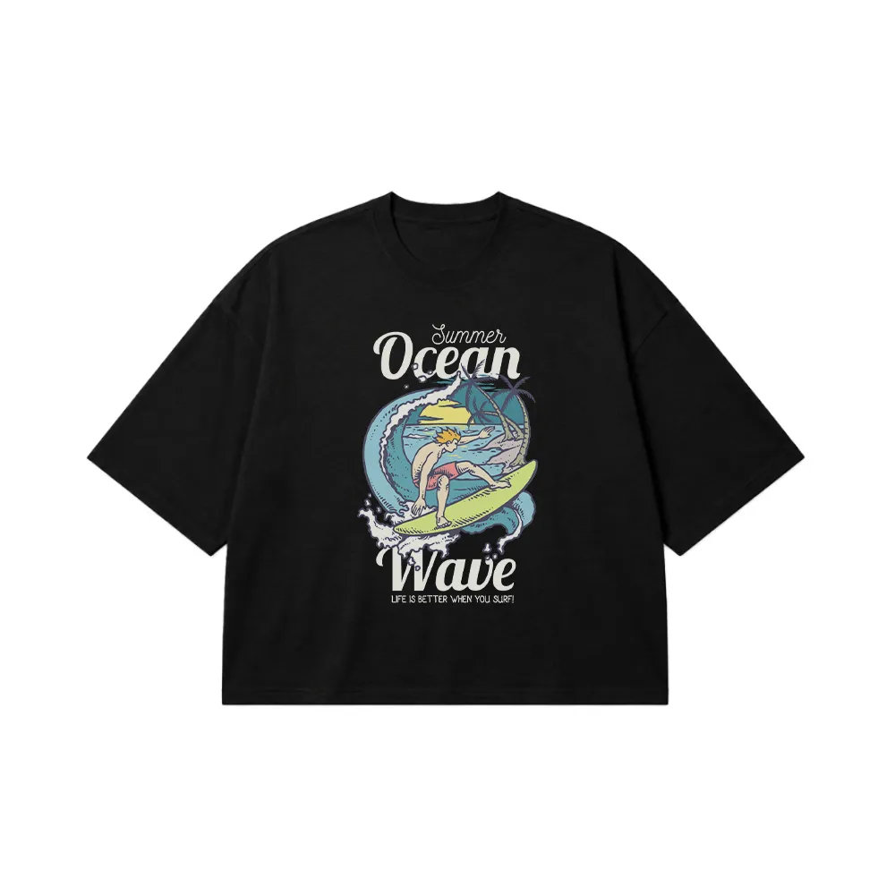 تیشرت باکسی تابستانی طرح موج‌سواری Ocean Wave کد 16833