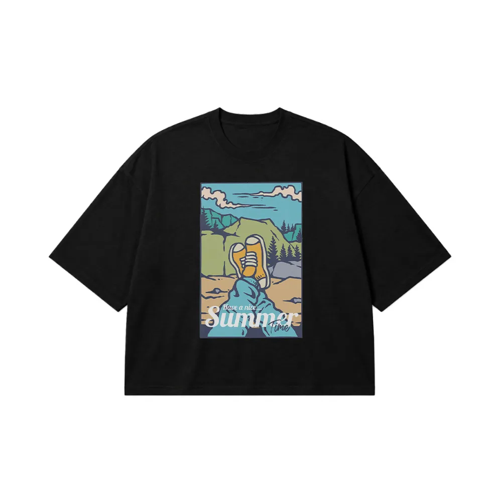تیشرت باکسی تابستانی طرح Summer Time کد 16927