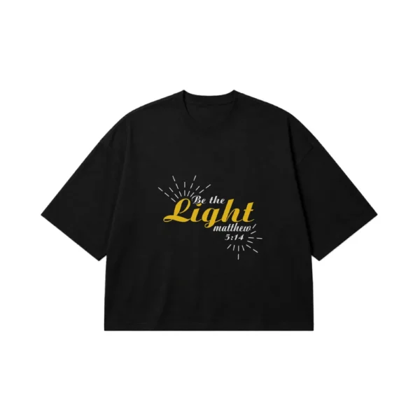 تیشرت باکسی نوشته Be the Light زرد کد 1728