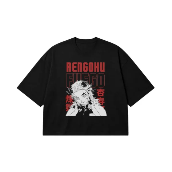 تیشرت باکسی انیمه دمون اسلیر طرح رنگوکو (Rengoku Fuego - Demon Slayer) کد 18212