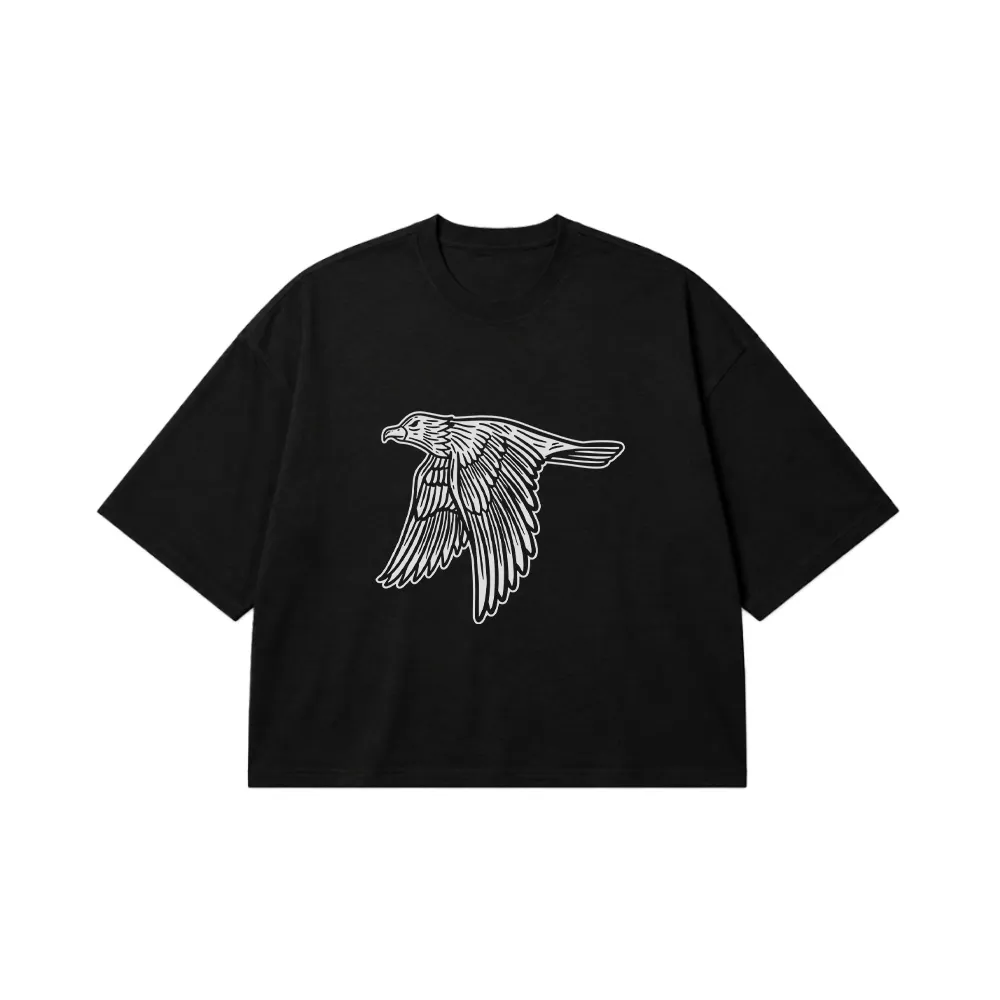 تیشرت باکسی عقاب طرح پرواز سیاه‌سفید (Flying Eagle) کد 18336