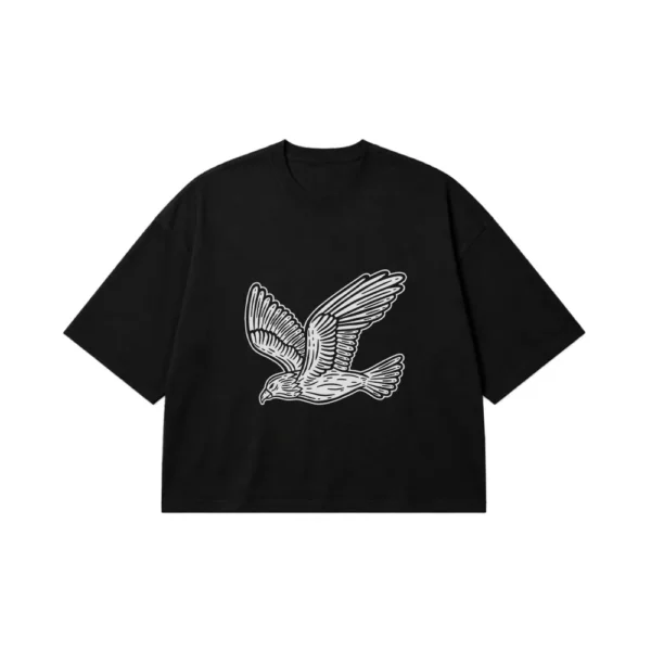 تیشرت باکسی مرغ دریایی طرح سیاه‌سفید (Seagull) کد 18337