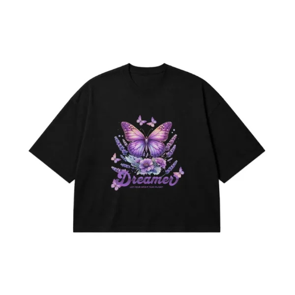 تیشرت باکسی پروانه طرح Dreamer کد 18396