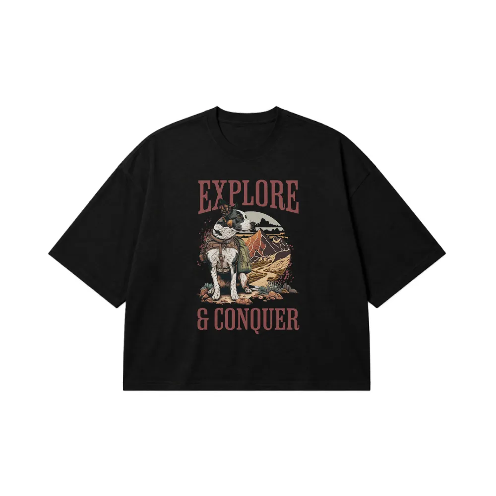 تیشرت باکسی ماجراجویی طرح Explore And Conquer کد 18532