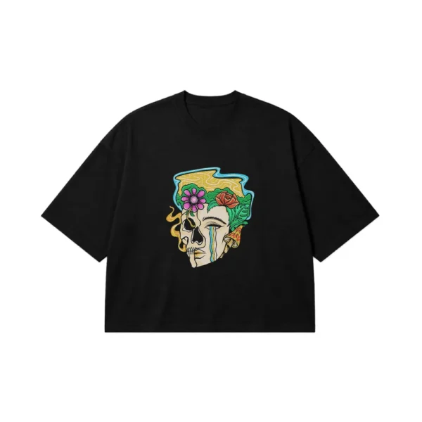 تیشرت باکسی جمجمه گل طرح زرد (Skull Floral) کد 18563