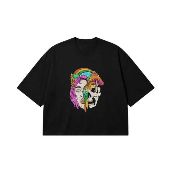 تیشرت باکسی جمجمه طرح دختر رنگارنگ (Colorful Skull Girl) کد 18565