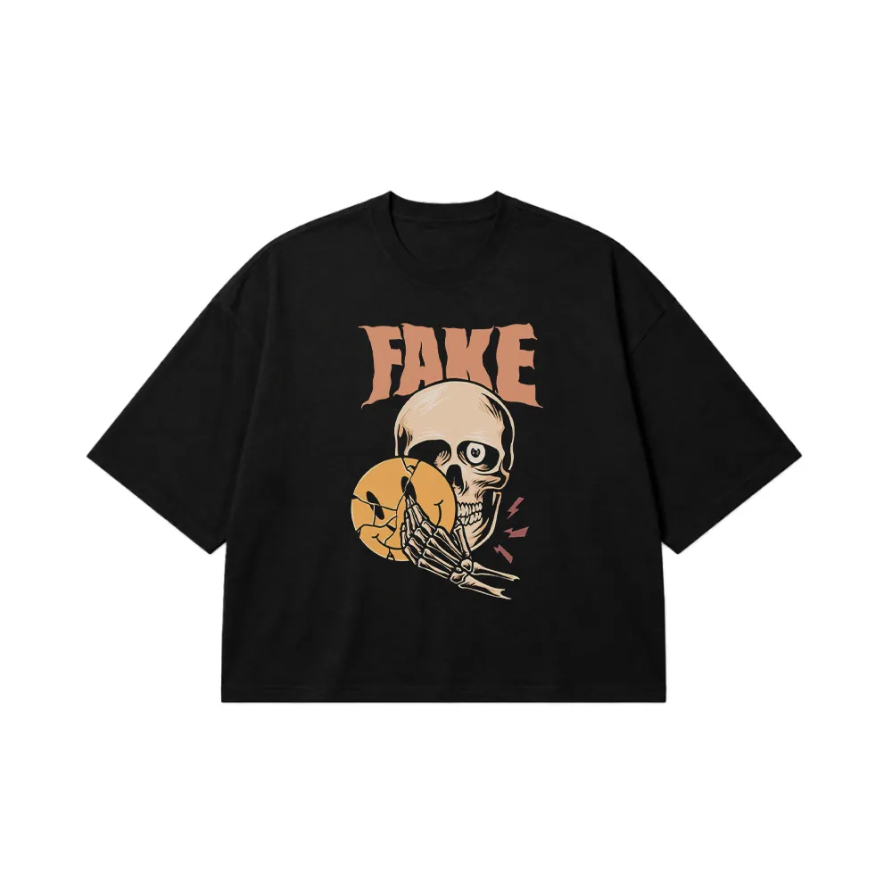 تیشرت باکسی جمجمه طرح Fake کد 18588
