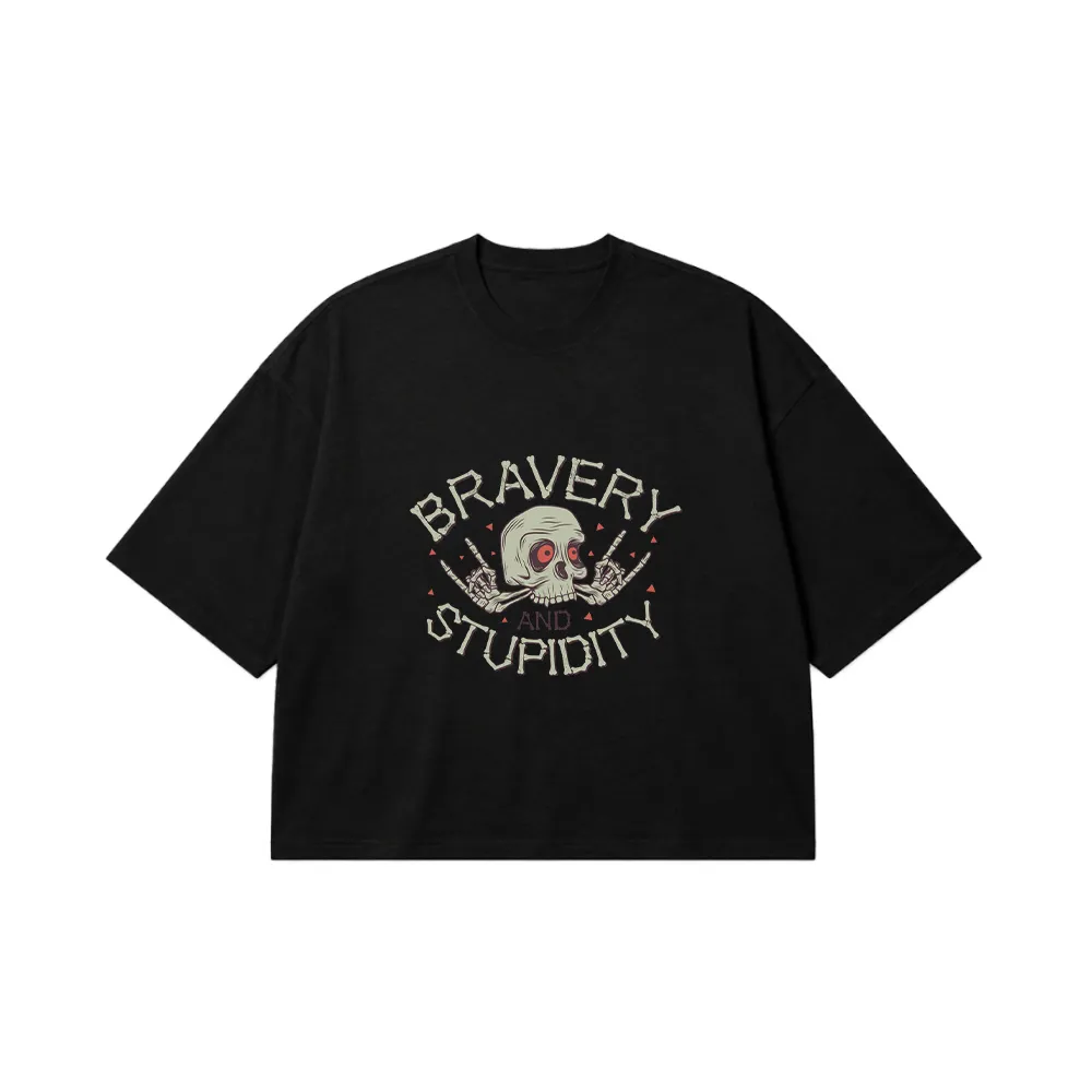 تیشرت باکسی جمجمه طرح Bravery And Stupidity کد 18593