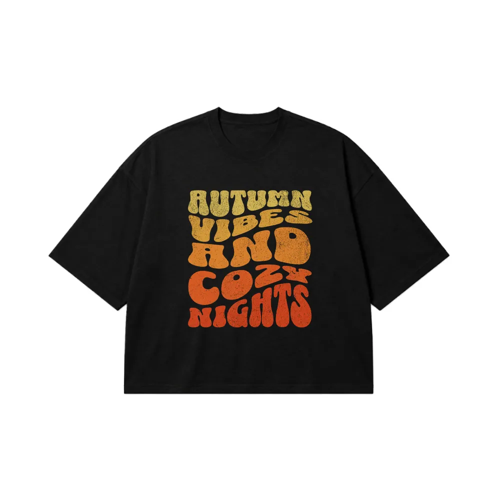 تیشرت باکسی پاییزی طرح Autumn Vibes And Cozy Nights کد 18596