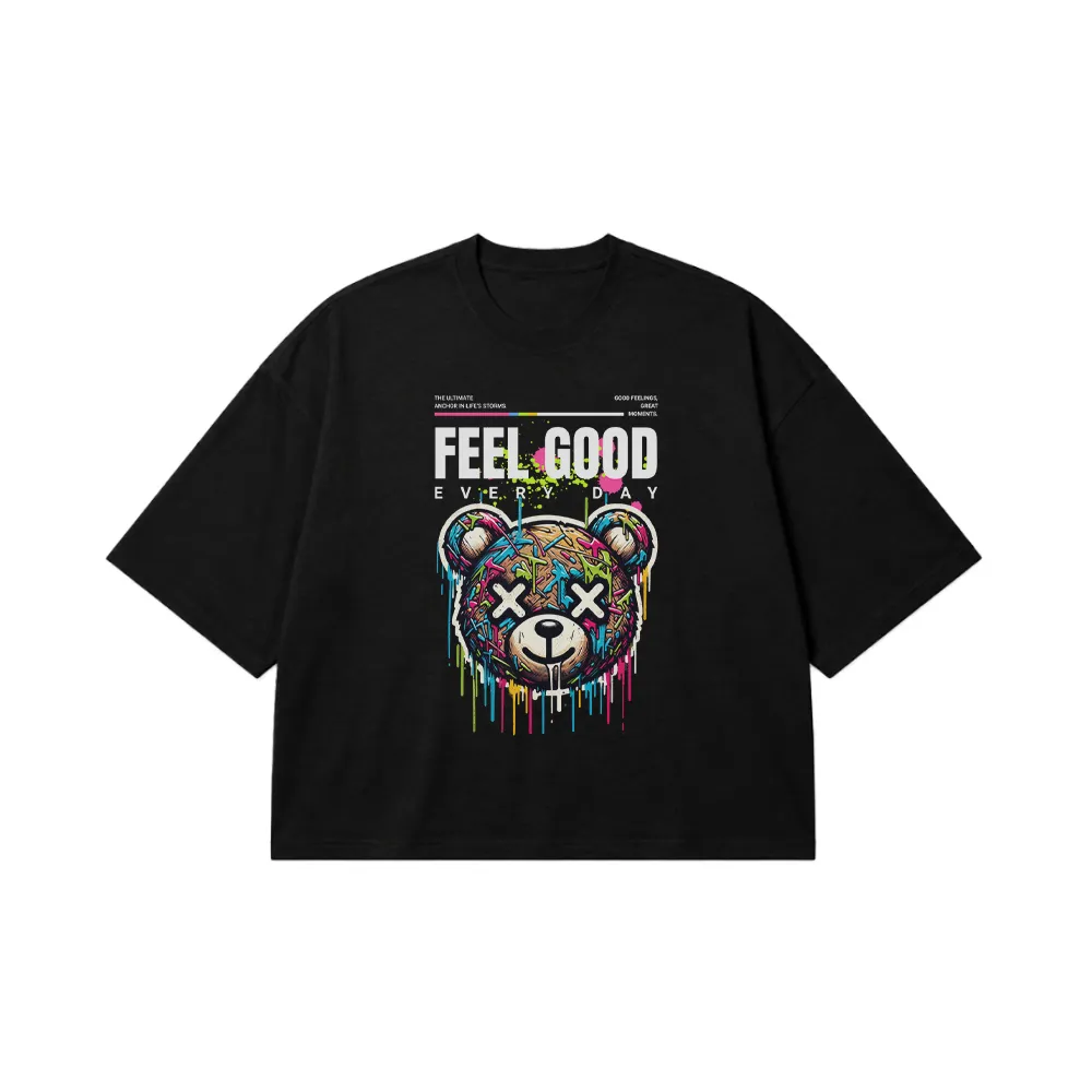 تیشرت باکسی خرس طرح Feel Good Everyday کد 18649