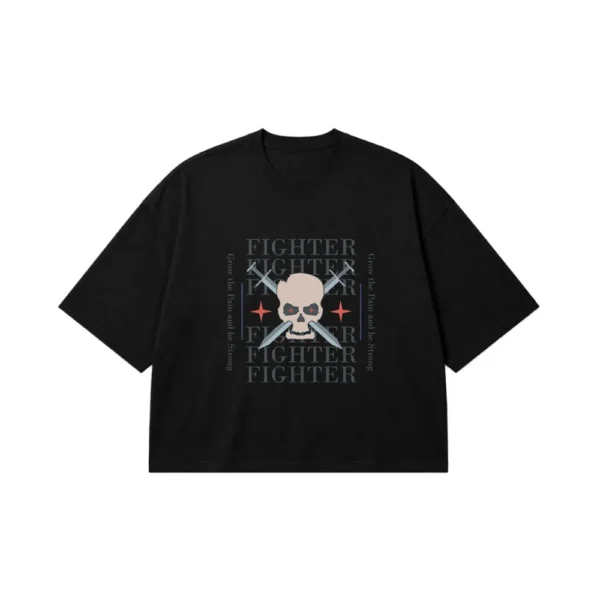 تیشرت باکسی جمجمه جنگجو طرح Fighter کد 18699