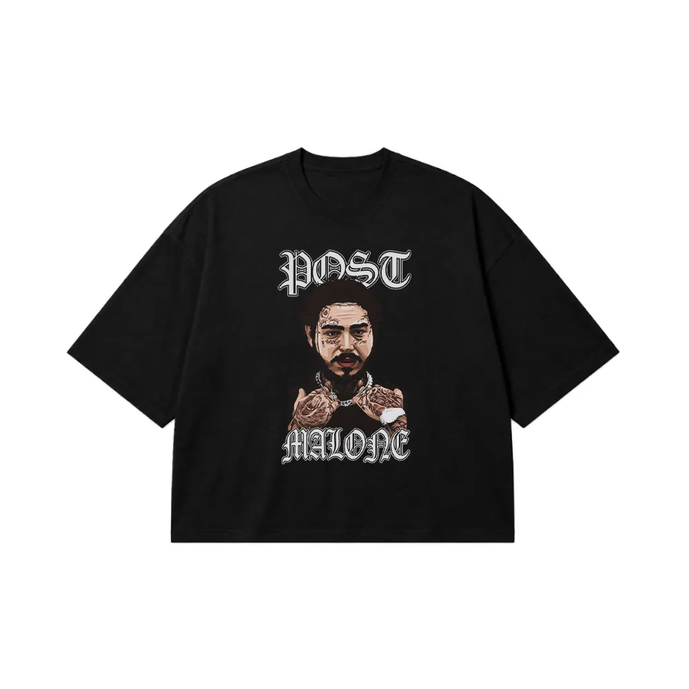 تیشرت باکسی پست مالون طرح پرتره (Post Malone) کد 187