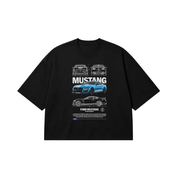 تیشرت باکسی فورد طرح Mustang آبی کد 18778