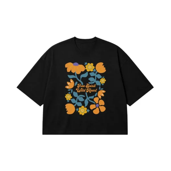 تیشرت باکسی گلدار طرح Free Spirit Wild Heart کد 18818