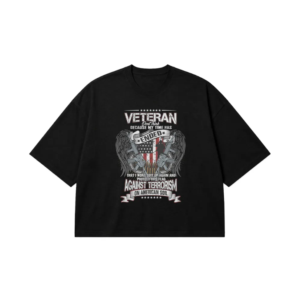 تیشرت باکسی وینتیج طرح Veteran کد 18997