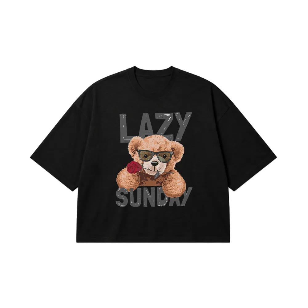 تیشرت باکسی خرس طرح Lazy Sunday کد 19072