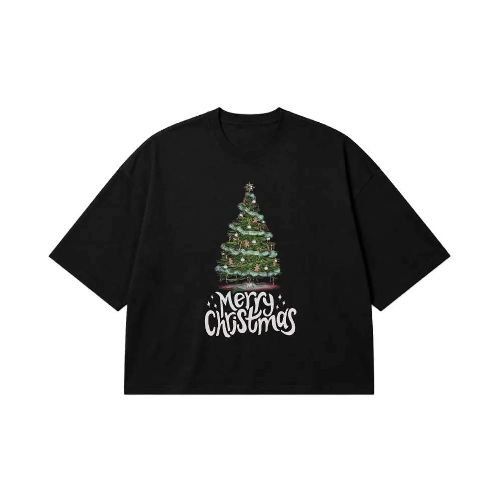تیشرت باکسی کریسمس طرح درخت و نوشته Merry Christmas کد 1915