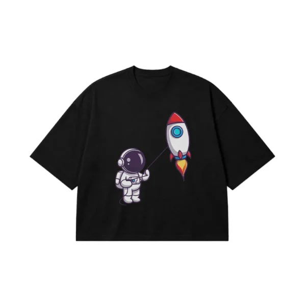تیشرت باکسی فضانورد طرح موشک کیوت (Cute Astronaut) کد 19202