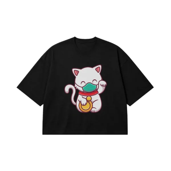 تیشرت باکسی گربه طرح ماسک کیوت (Lucky Cat Mask) کد 19214