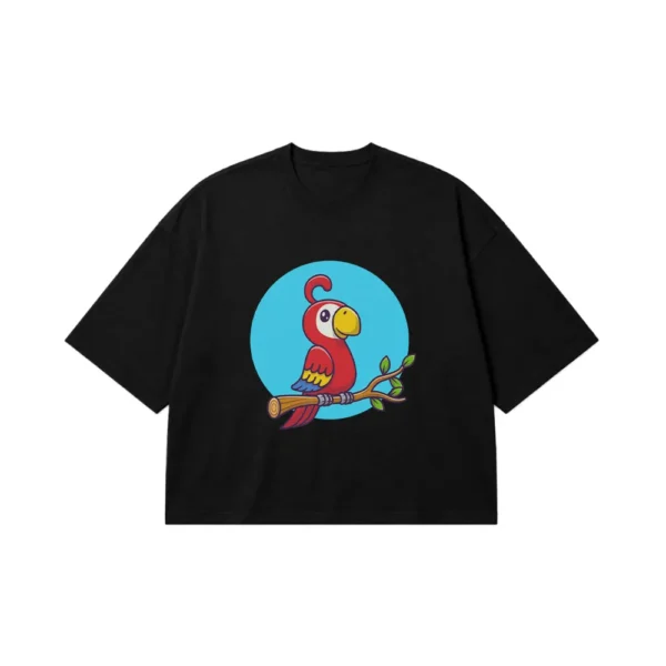 تیشرت باکسی طوطی قرمز طرح کیوت (Red Parrot) کد 19217