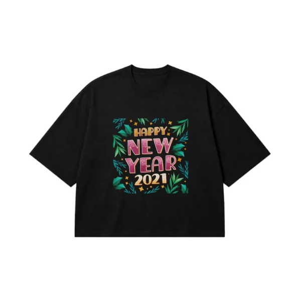 تیشرت باکسی سال نو طرح Happy New Year 2021 گلدار کد 19243