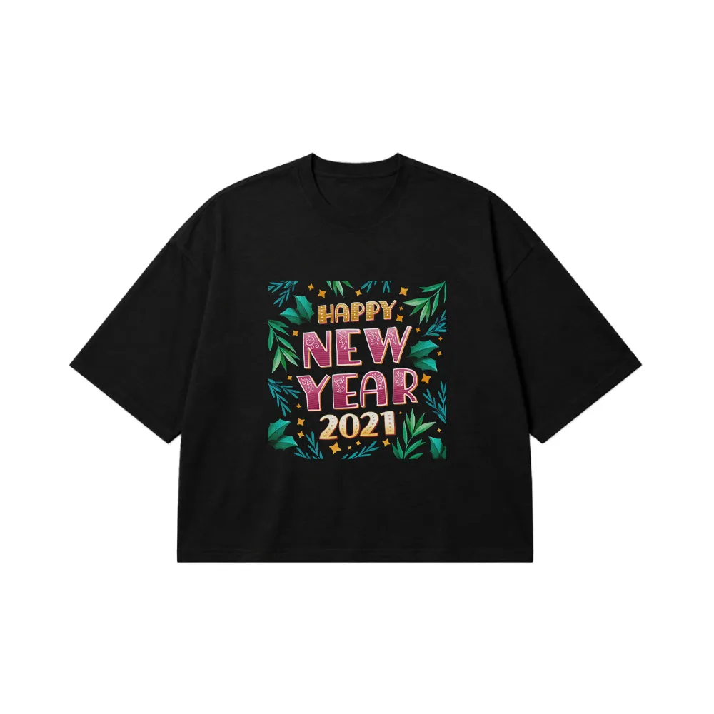 تیشرت باکسی سال نو طرح Happy New Year 2021 گلدار کد 19243