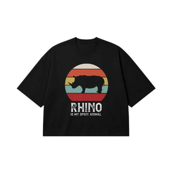 تیشرت باکسی کرگدن طرح رترو Rhino Is My Spirit Animal کد 19263