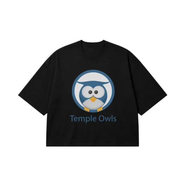 تیشرت باکسی جغد طرح Temple Owls آبی کد 19320