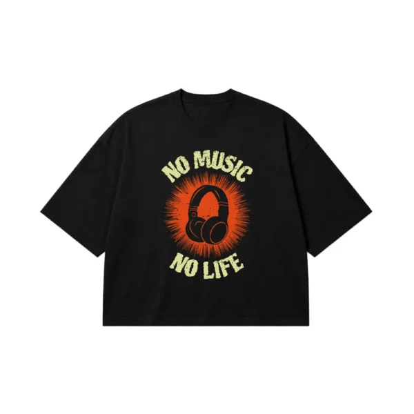 تیشرت باکسی طرح No Music No Life با هدفون کد 19337