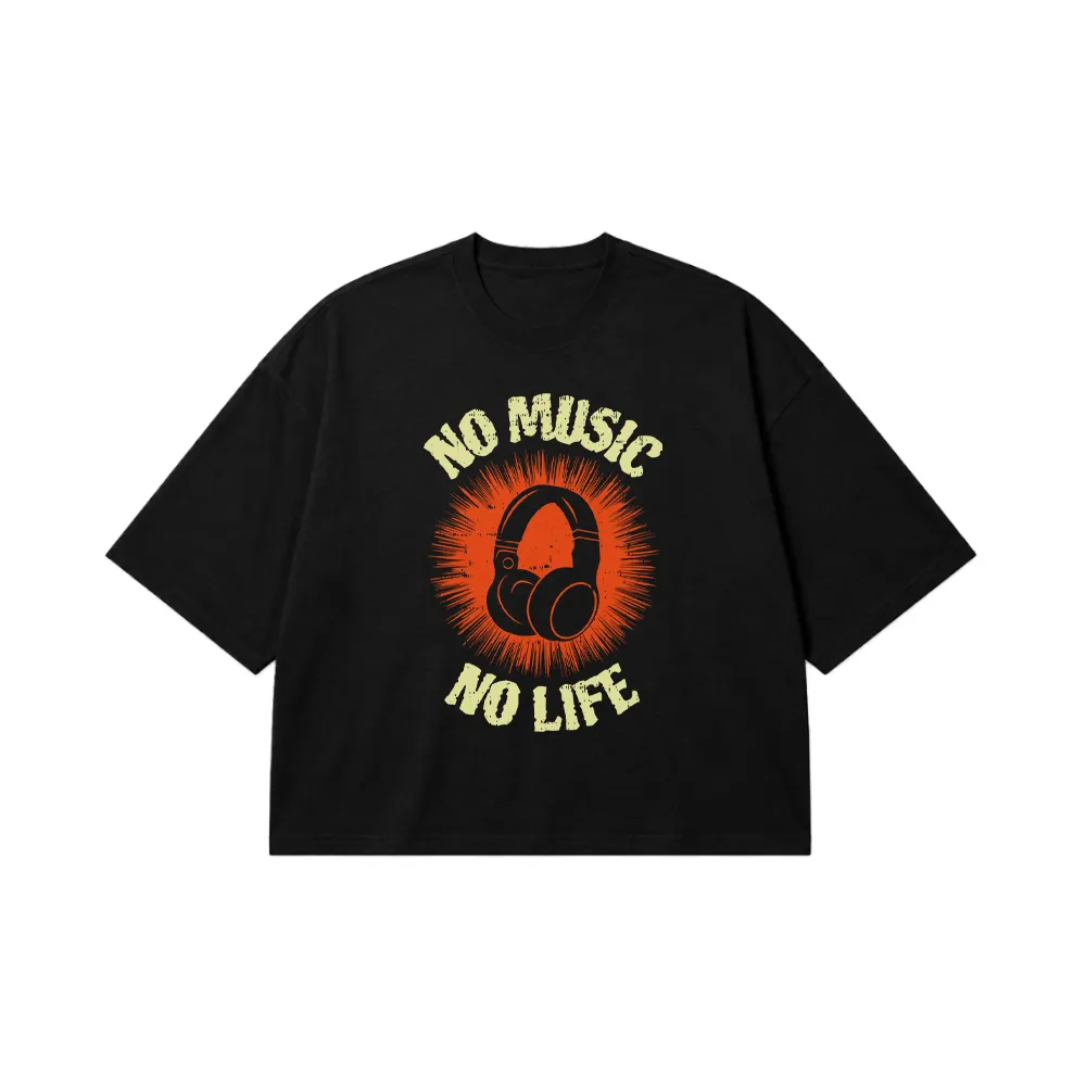 تیشرت باکسی طرح No Music No Life با هدفون کد 19337