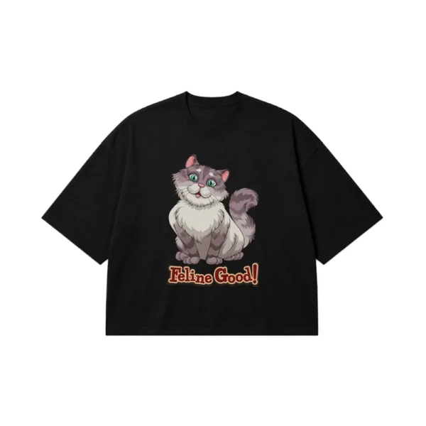 تیشرت باکسی گربه طرح Feline Good کد 19422