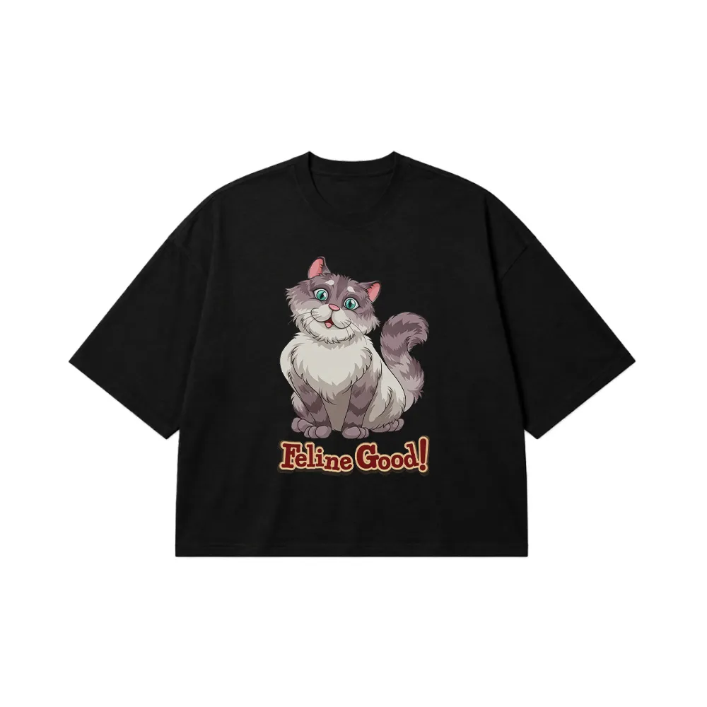تیشرت باکسی گربه طرح Feline Good کد 19422