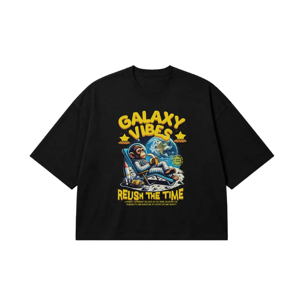 تیشرت باکسی فضانورد طرح میمون Galaxy Vibes کد 19612