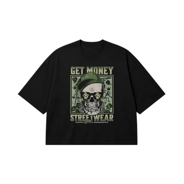 تیشرت باکسی جمجمه طرح Get Money Streetwear کد 19673