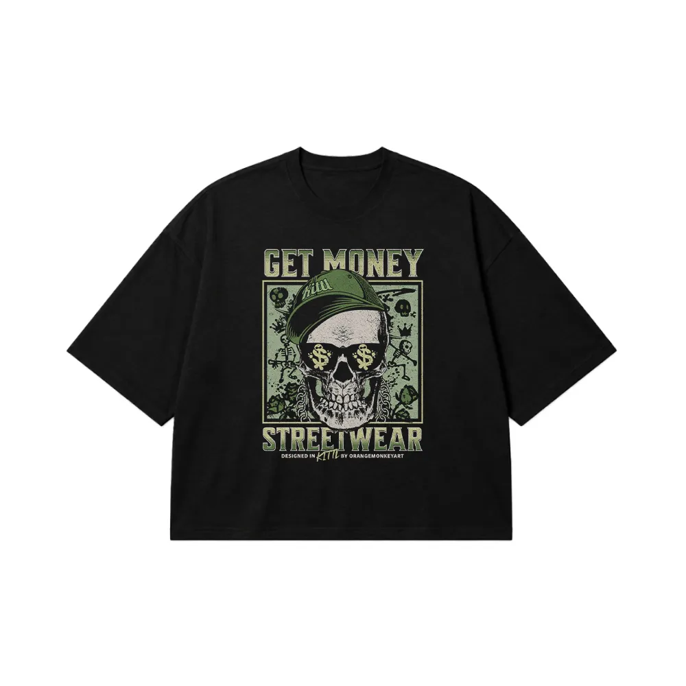 تیشرت باکسی جمجمه طرح Get Money Streetwear کد 19673