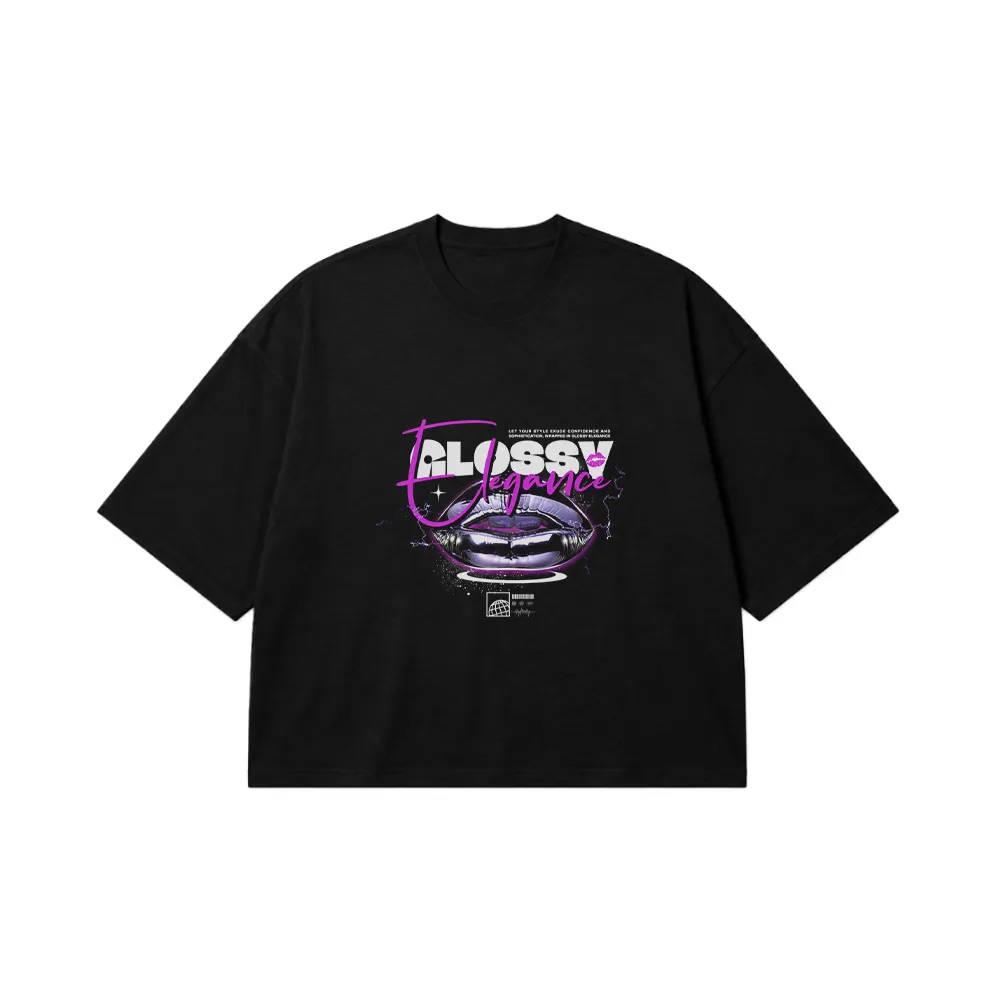 تیشرت باکسی لب طرح Glossy Elegance کد 19778