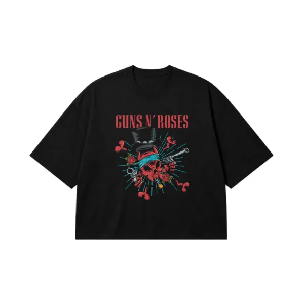 تیشرت باکسی گانز ان روزز طرح جمجمه و کلاه (Guns N' Roses) کد 19786