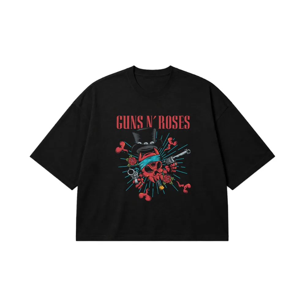 تیشرت باکسی گانز ان روزز طرح جمجمه و کلاه (Guns N' Roses) کد 19786
